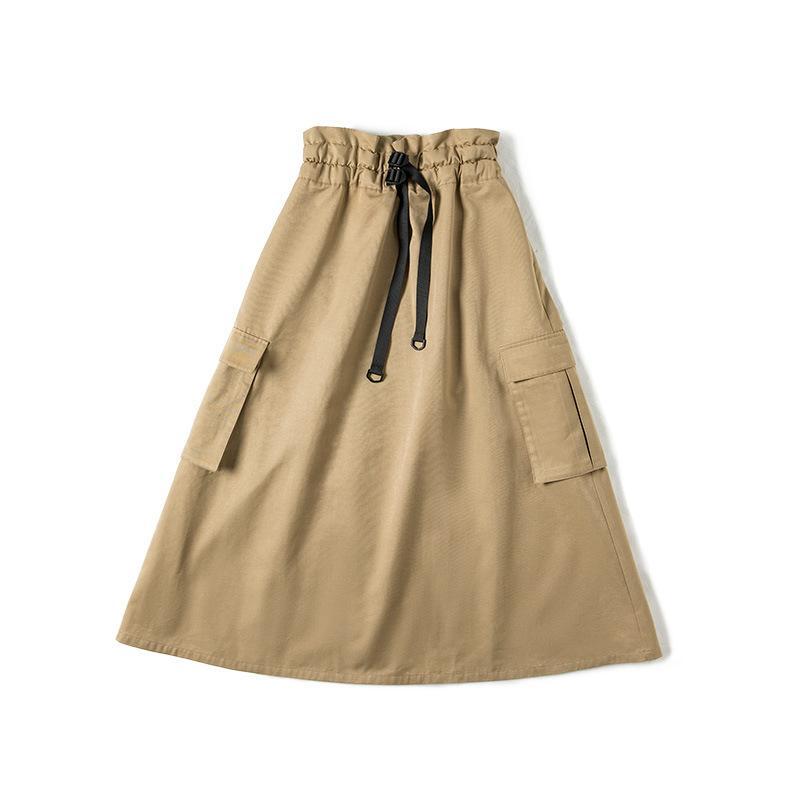 A字半身長裙高腰顯瘦收腰遮胯口袋工裝傘裙夏季-Retro's Wear