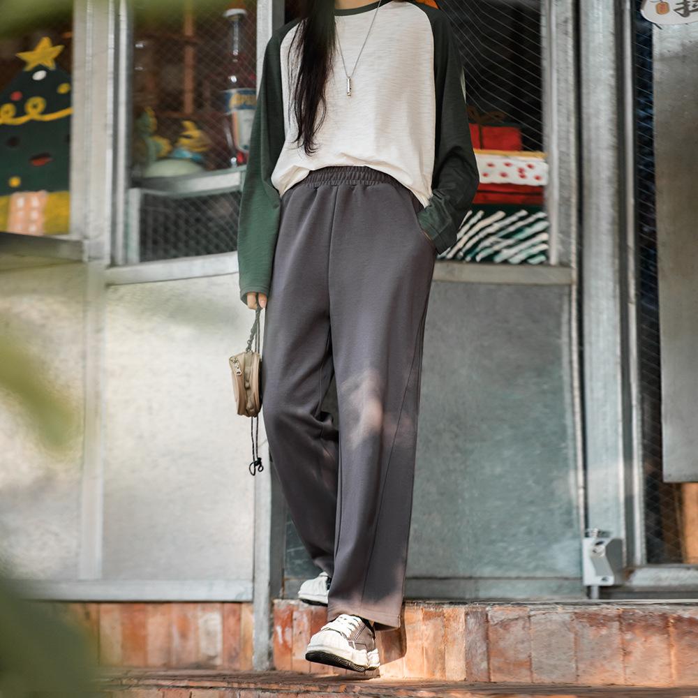 馬登女裝美式闊腿運動灰色衛褲杏色香蕉褲顯瘦直筒高街長褲冬-Retro's Wear