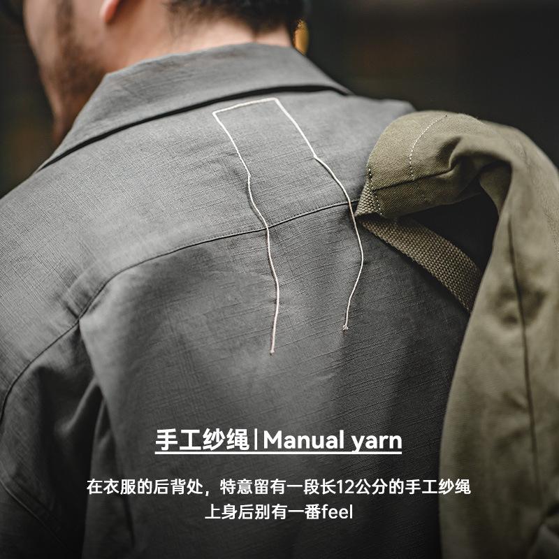 馬登工裝巴領寬鬆短袖襯衫透氣哢嘰休閒男寸衣痞帥夏山系-Retro's Wear