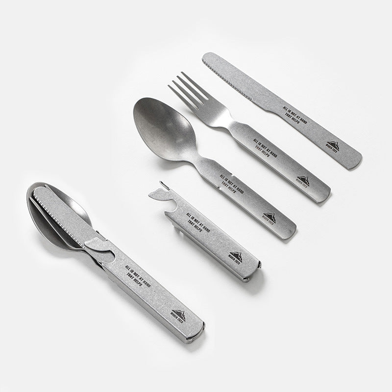 四合一露營餐具套裝戶外便攜不銹鋼多功能刀叉勺開瓶器-Retro's Wear