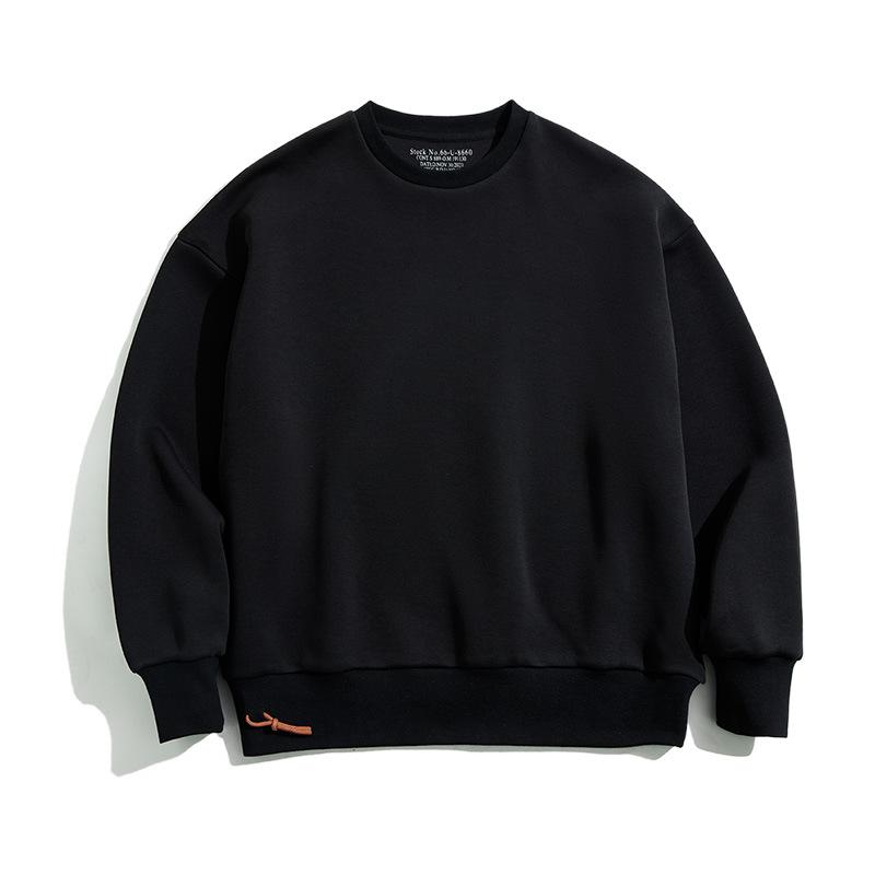 灰色落肩太空棉衛衣空氣層無帽圓領外套頭男潮-Retro's Wear