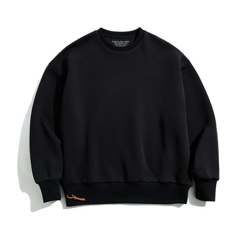 灰色落肩太空棉衛衣空氣層無帽圓領外套頭男潮-Retro's Wear