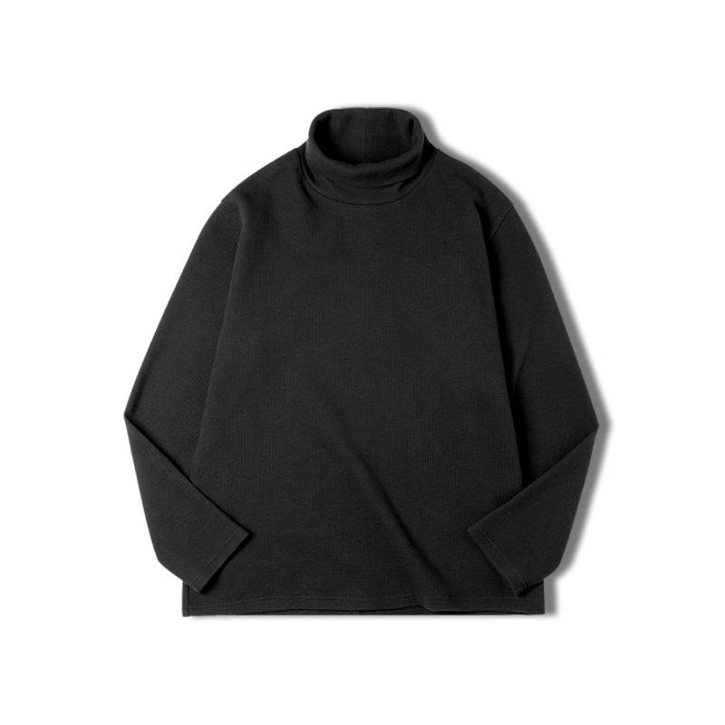 美式休閑灰色高領衛衣純色內搭打底衫長袖T恤男秋冬-Retro's Wear