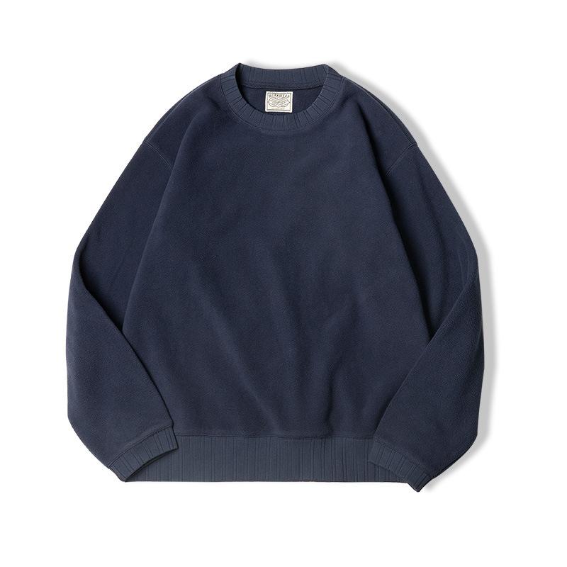 馬登工裝黑色圓領搖粒絨衛衣內搭保暖加厚外套頭男秋冬-Retro's Wear
