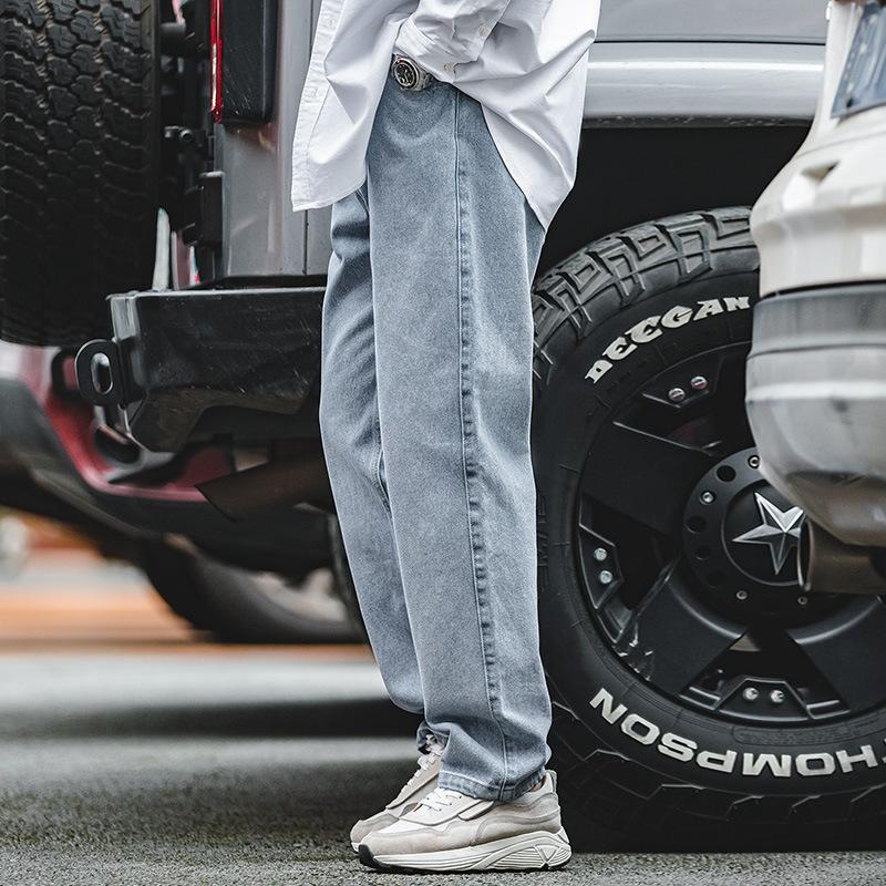 馬登工裝美式水洗丹寧牛仔老爹褲春秋深藍色寬鬆闊腿長褲男潮-Retro's Wear