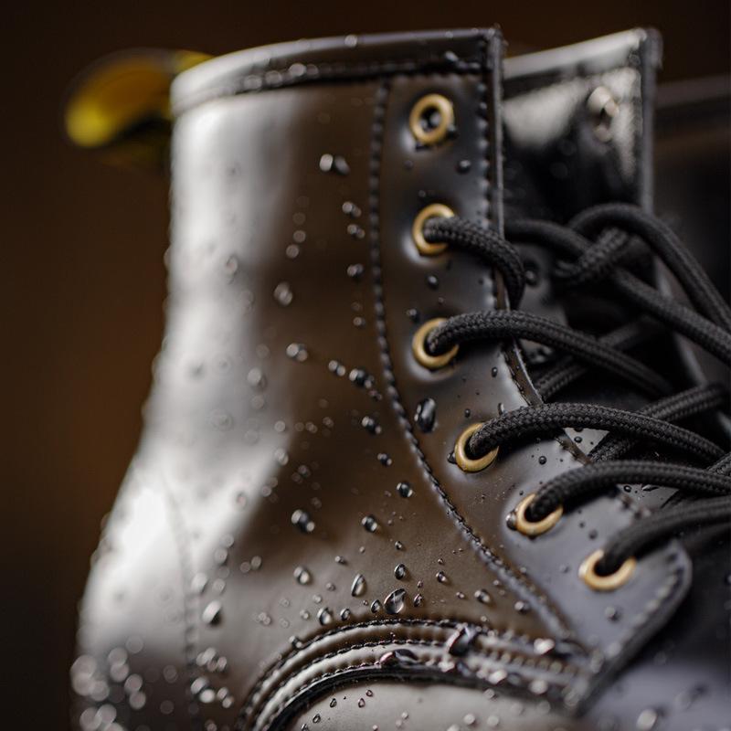 男鞋男士秋季新款厚底工裝靴中幫英倫風馬丁靴子高幫黑色皮鞋子-Retro's Wear