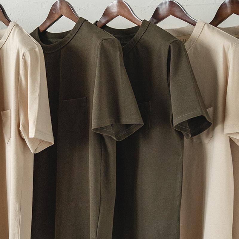 馬登工裝美式三本針口袋t恤阿美哢嘰棉半袖硬漢短袖男-Retro's Wear