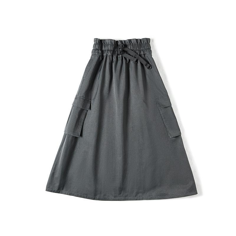A字半身長裙高腰顯瘦收腰遮胯口袋工裝傘裙夏季-Retro's Wear