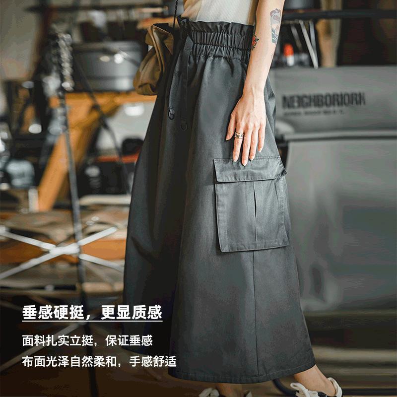 A字半身長裙高腰顯瘦收腰遮胯口袋工裝傘裙夏季-Retro's Wear