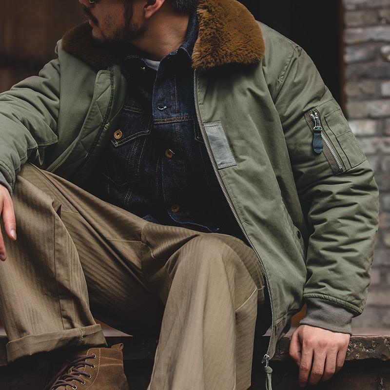 馬登工裝美式B15轟炸機軍事風夾克保暖翻毛領外套棉服男-Retro's Wear