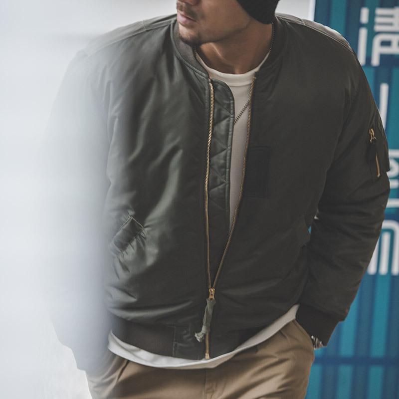 馬登工裝美式MA1飛行員夾克軍綠色加厚棒球棉服-Retro's Wear