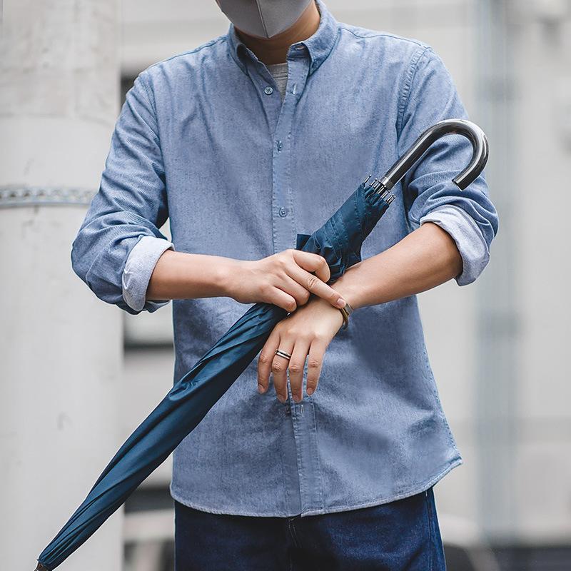 馬登工裝磨毛牛津紡襯衫商務休閒打底內穿搭長袖上衣男襯衣-Retro's Wear