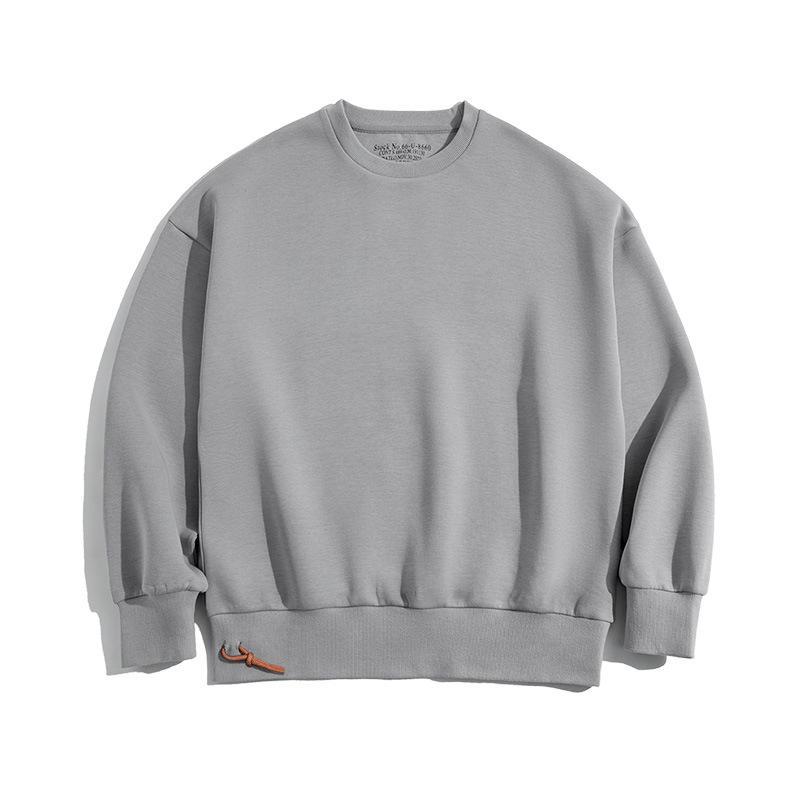 灰色落肩太空棉衛衣空氣層無帽圓領外套頭男潮-Retro's Wear