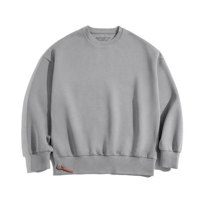灰色落肩太空棉衛衣空氣層無帽圓領外套頭男潮-Retro's Wear