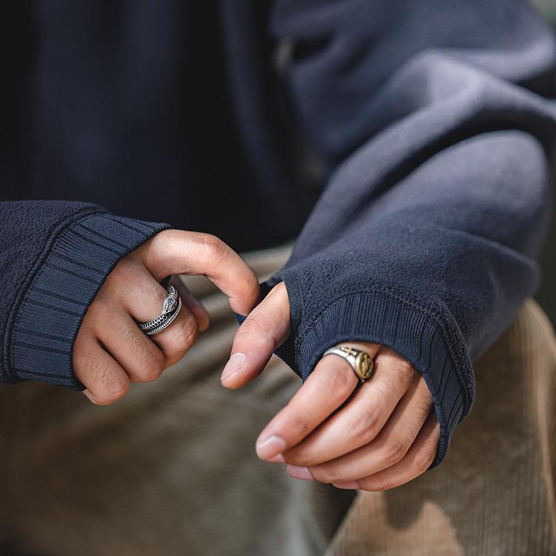 馬登工裝黑色圓領搖粒絨衛衣內搭保暖加厚外套頭男秋冬-Retro's Wear