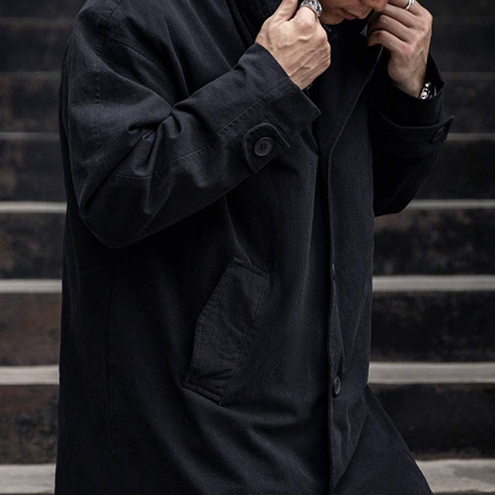 巴爾馬肯美式休閑工裝風衣中長款過膝寬松單排扣外套-Retro's Wear