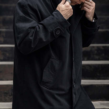 巴爾馬肯美式休閑工裝風衣中長款過膝寬松單排扣外套-Retro's Wear