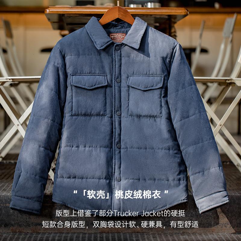 美式休閑雙面桃皮絨棉衣親膚保暖加厚棉襖短外套男秋冬-Retro's Wear