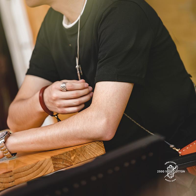 美式32支白色t恤內搭二本針夏季短袖打底衫男體-Retro's Wear