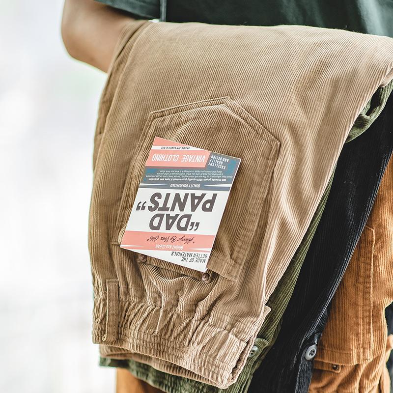 馬登工裝美式古著休閒褲燈芯絨褲男士直筒闊腿寬鬆休閒長褲子男-Retro's Wear