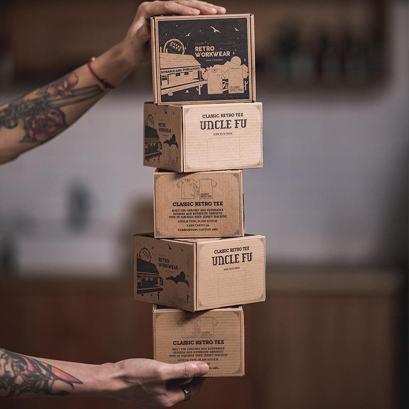 馬登工裝美式三本針口袋t恤阿美哢嘰棉半袖硬漢短袖男-Retro's Wear