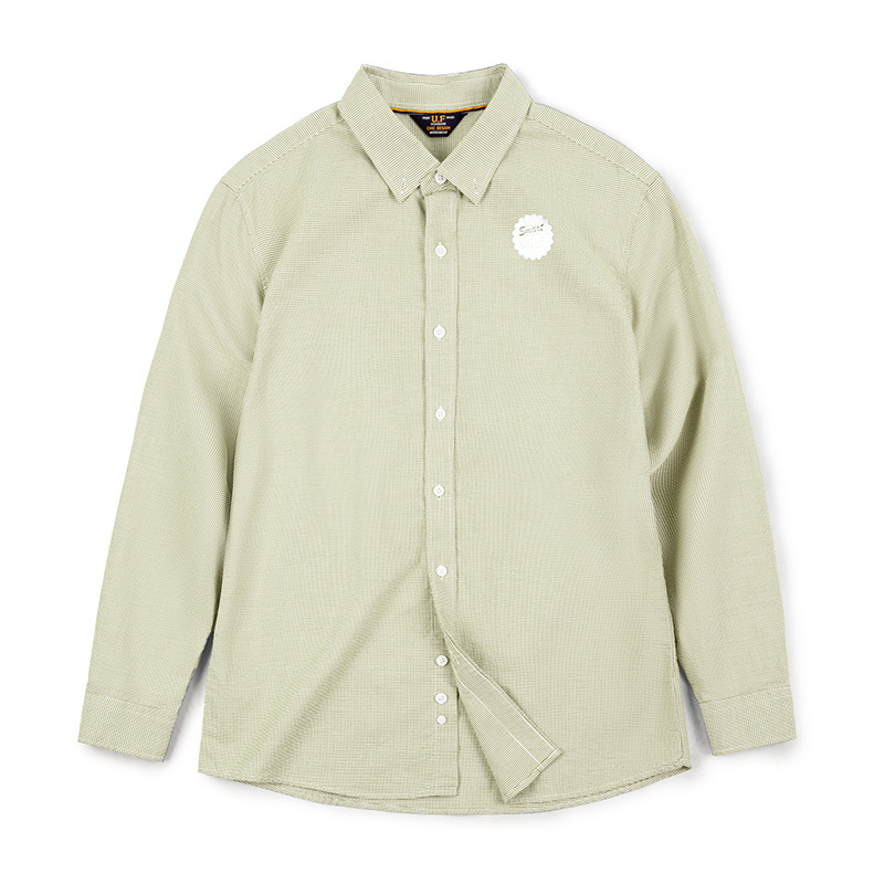 美式休閒千鳥格襯衫紐扣純棉通勤商務格子長袖襯衣男秋-Retro's Wear
