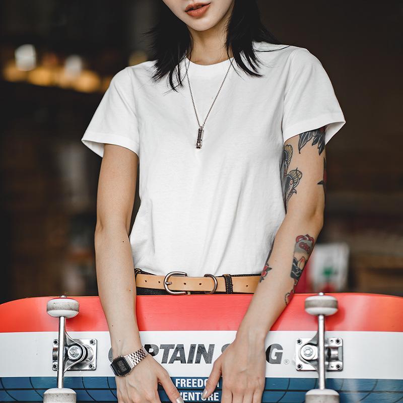 馬登女裝基礎短袖打底衫黑白T純棉色半袖顯瘦夏季無感內搭正肩T恤-Retro's Wear