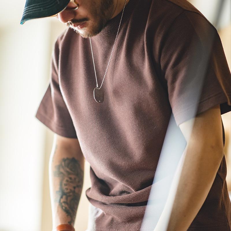 馬登工裝美式250g華夫格圓領針織短袖T恤半袖打底衫男夏-Retro's Wear