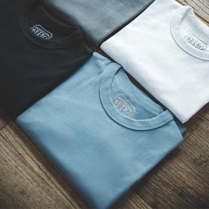 馬登工裝美式圓領300g純色厚實碳素磨毛t恤男士棉短袖寬鬆-Retro's Wear