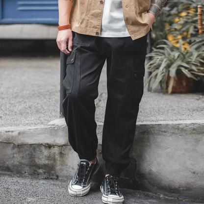 馬登工裝美式黑色束腳褲秋冬季休閒九分縮口長褲男士潮流-Retro's Wear