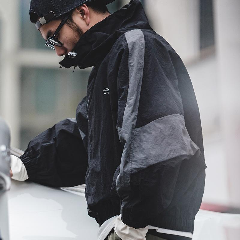 馬登工裝美式寬松可拆卸雙拉鏈夾克春秋短款拼色字母外套男潮-Retro's Wear