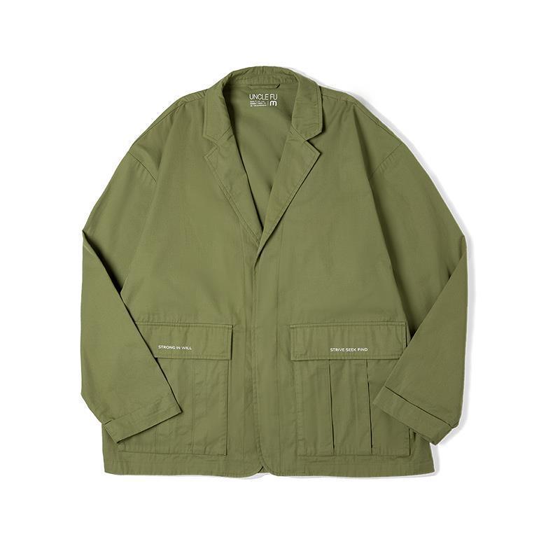 馬登工裝 日式軍綠色翻領夾克廓形單排扣西裝外套男秋vintage