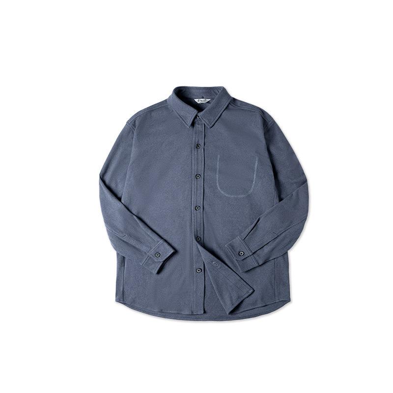 美式休閑星空紋純色翻領襯衫正肩疊穿長袖襯衣外套男秋-Retro's Wear