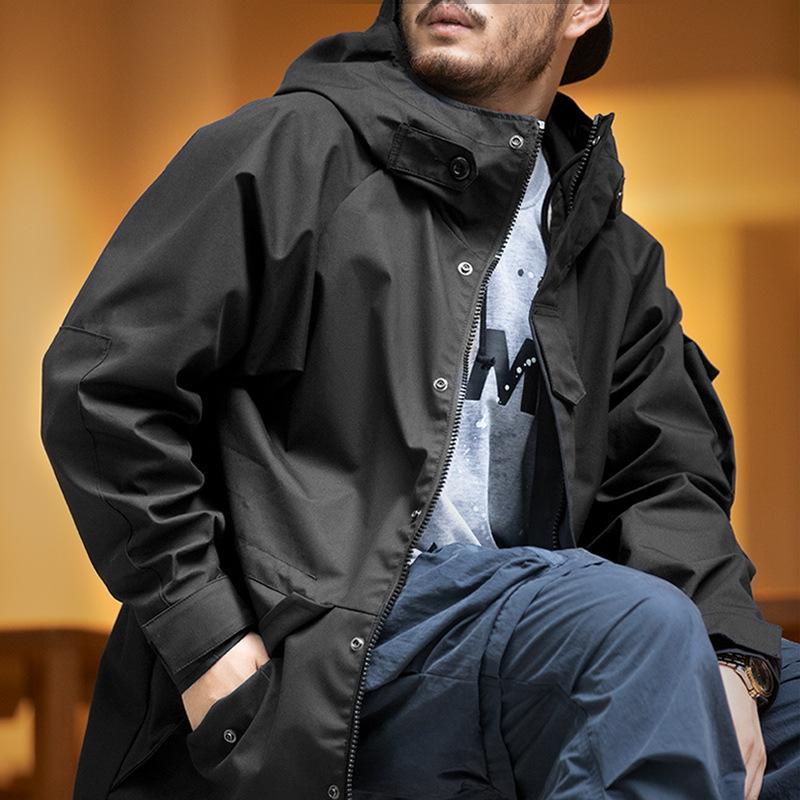 馬登工裝美式休閒戶外運動連帽機能外套抽繩黑色尼龍夾克風衣男-Retro's Wear