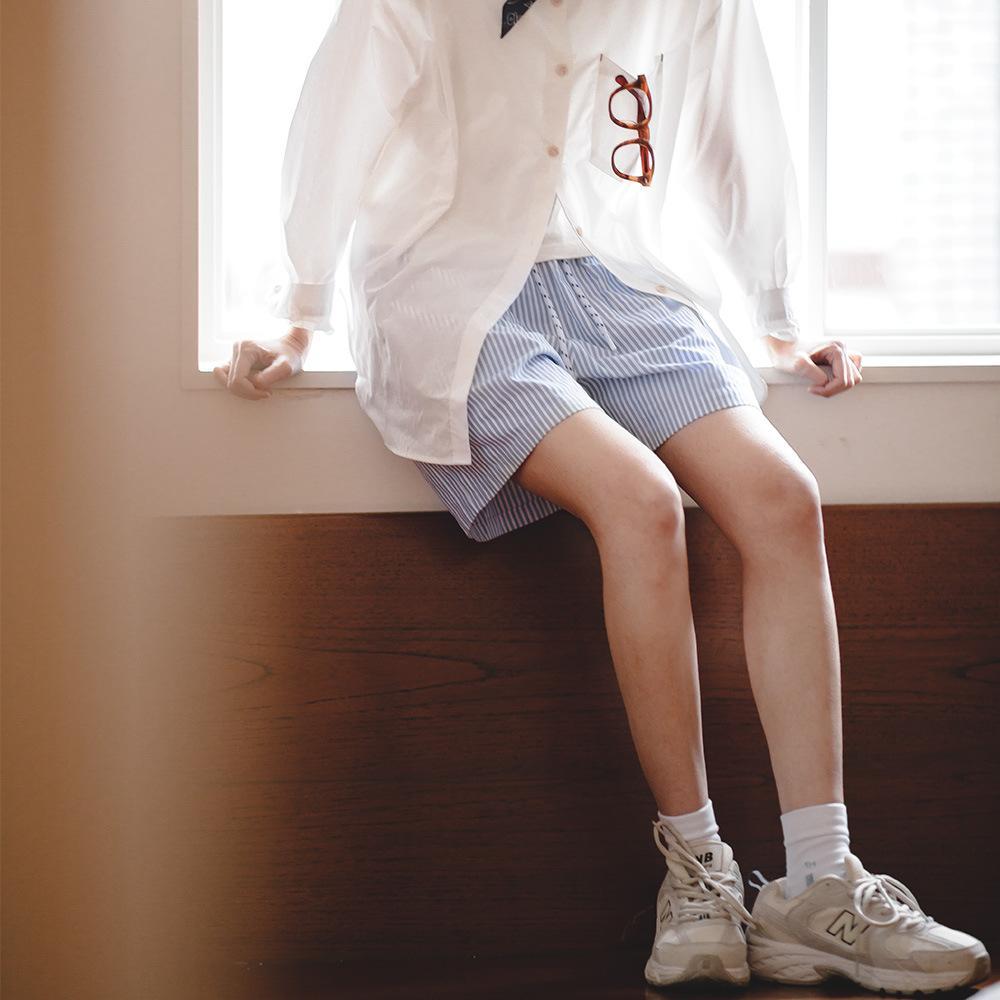 紋休閑短褲A字版純棉寬松顯瘦高腰運動闊腿褲-Retro's Wear