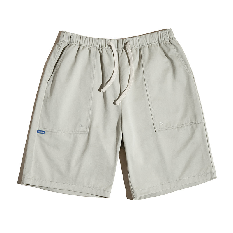 法式復古純棉短褲鬆緊腰美式五分休閒寬鬆直筒沙灘褲男夏-Retro's Wear