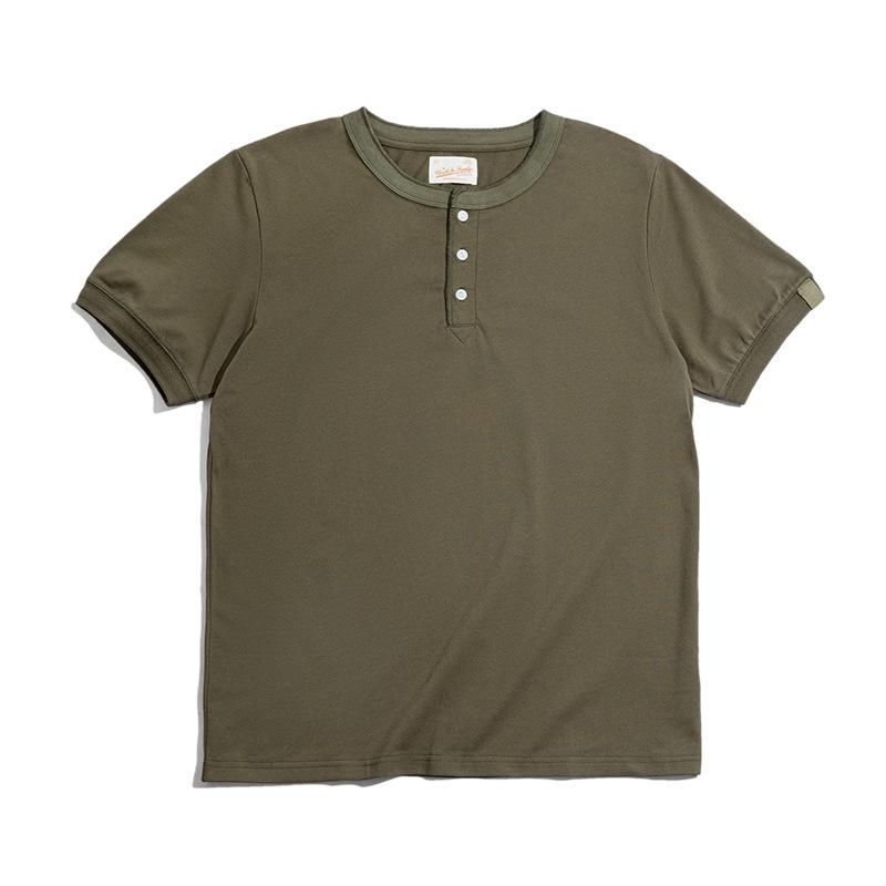 馬登工裝美式阿美哢嘰短袖亨利衫夏季軍綠微彈硬漢T恤男-Retro's Wear