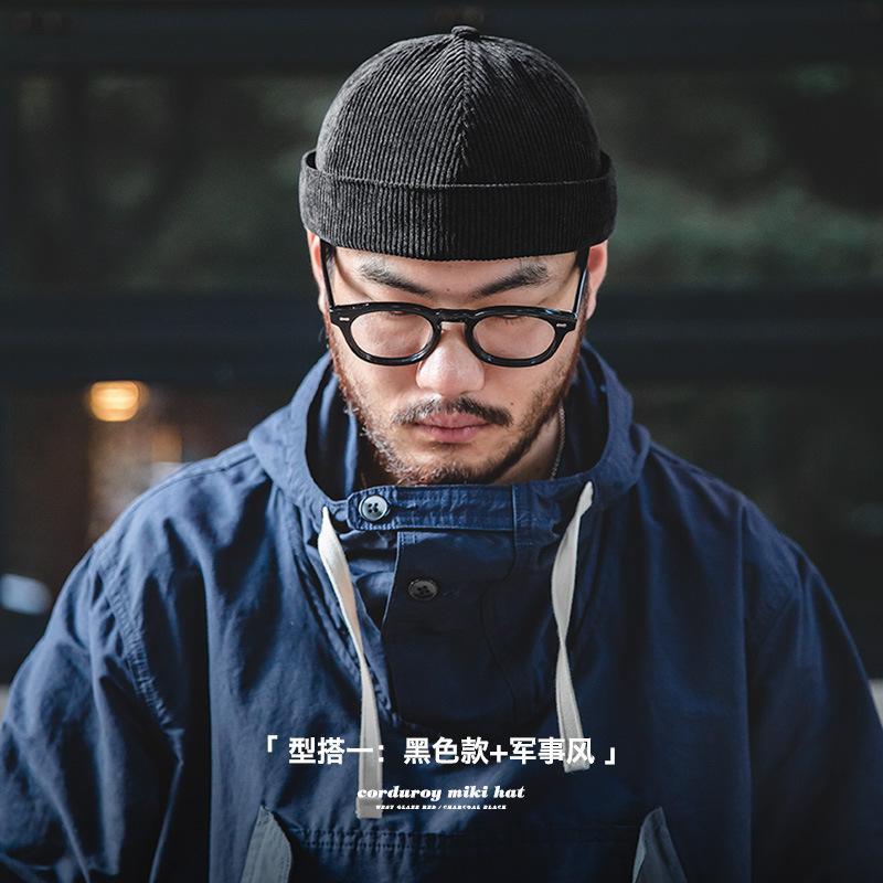 馬登工裝燈芯絨雅痞瓜皮帽地主帽無沿無簷水手帽冷帽子男秋冬-Retro's Wear