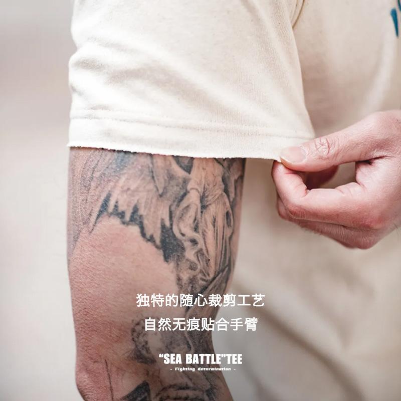 船錨印花棉籽殼短袖TEE正肩半袖字母圓領T恤男夏-Retro's Wear