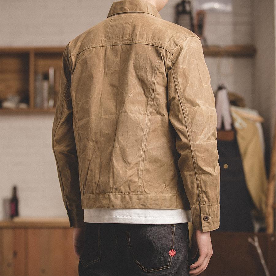 馬登工裝油蠟帆布夾克阿美咔嘰復刻修身外套男-Retro's Wear
