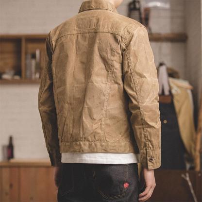 馬登工裝油蠟帆布夾克阿美咔嘰復刻修身外套男-Retro's Wear