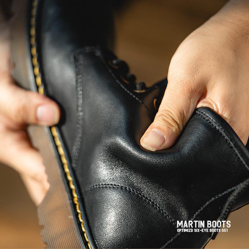 馬登馬丁靴男士中幫靴子男高幫工裝靴英倫風中幫短靴黑色皮靴-Retro's Wear