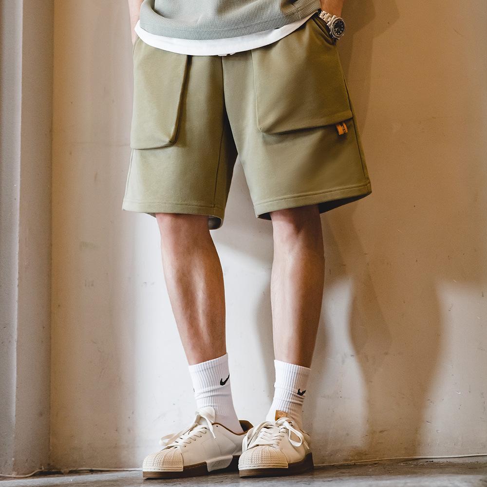 美式休閑針織短褲直筒寬松大口袋運動褲夏季五分衛-Retro's Wear