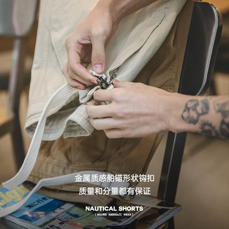 馬登工裝美式卡扣腰帶直筒短褲阿美哢嘰戶外休閒五分褲子男夏-Retro's Wear