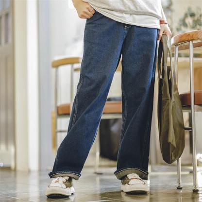 美式直筒休閑褲男友風氣質寬松闊腿牛仔褲-Retro's Wear