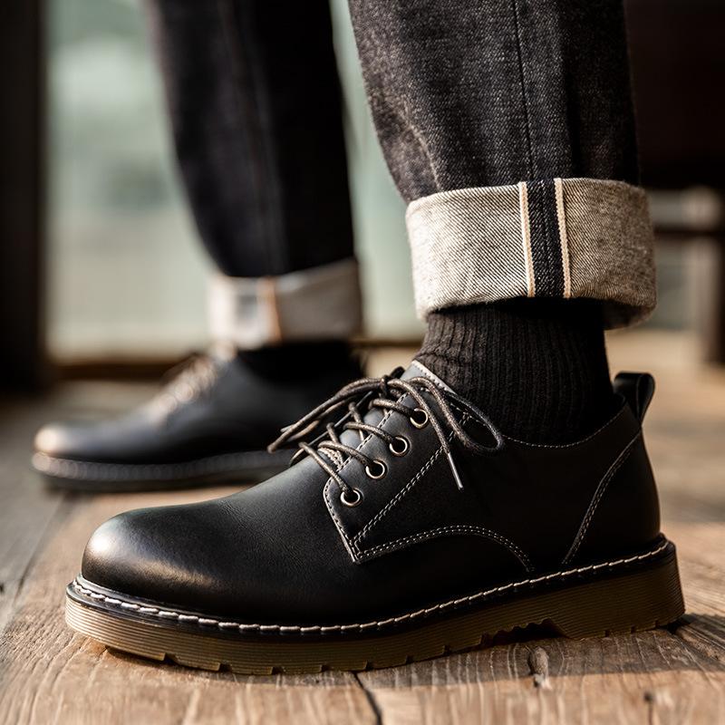 馬登男鞋新款馬丁靴工裝鞋低幫百搭英倫大頭休閑皮鞋潮鞋子-Retro's Wear