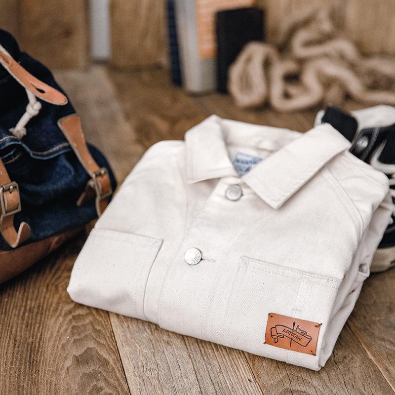 馬登工裝法式方領白色牛仔夾克大口袋插肩上衣早初秋外套男潮-Retro's Wear