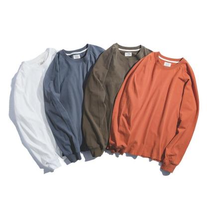 馬登工裝長袖磨毛T恤內搭白色打底衫春夏棉上衣男衛衣-Retro's Wear