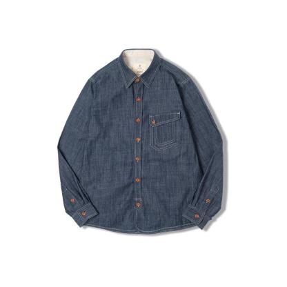 馬登工裝美式疊穿長袖丹寧牛仔襯衫內搭阿美哢嘰硬漢襯衣男士-Retro's Wear