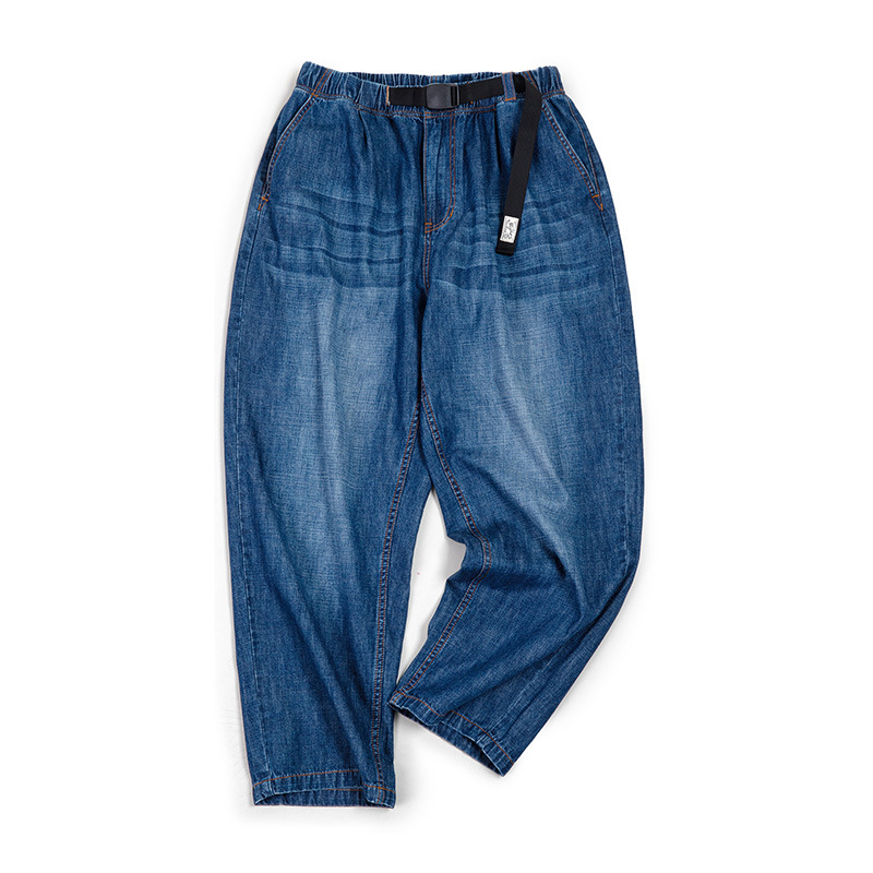 美式休閒磨白丹寧牛仔褲水洗貓鬚寬鬆直筒長褲子男秋-Retro's Wear